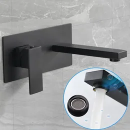 Bathroom Sink Faucets Black Square Wall Mounted Faucet Single Handle Wash Basin Tap