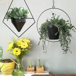 Iron Flower Pot Nordic Hanging Planter Metal Chain Basket Plant Wall Ceiling Plants Holder Home Garden Balcony 240318