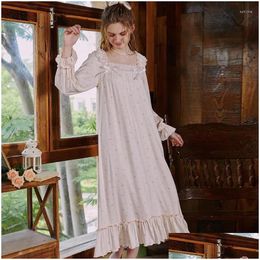 Womens Sleepwear Sweet Women Solid Color Nightdress Autumn Floral Modal Night Dress Princess Fairy Cute Nightwear Lace Long Nightown D Dhqrx