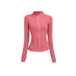 LU Designer Define Fiess Yoga-Outfit für Damen, schlanke Sportjacke, Stehkragen, Reißverschluss, langärmlig, eng, Yoga-Shirt, Fitnessstudio, Daumen, Athtic-Mantel