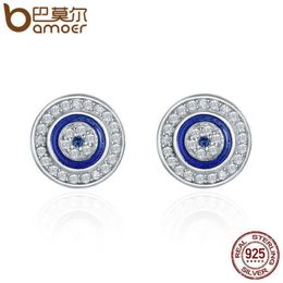 925 Sterling Silver Blue Eye Round Stud Earrings for Women Fashion Sterling Silver Jewelry SCE148 210609304q