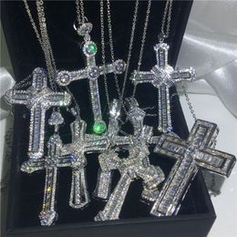 Ciondolo Hiphop Big Cross fatto a mano in stile 20 Collana in argento sterling 925 con pietra Cz Collana con ciondolo vintage per donna uomo Gioielli da sposa3091