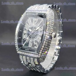 Other Watches Men Luxury Black Dial Full Diamond Quartz Wrist es Waterproof Mens Big Hand Clock Hip Hop Fashion Man Accessories T240329