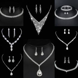 Valuable Lab Diamond Jewelry set Sterling Silver Wedding Necklace Earrings For Women Bridal Engagement Jewelry Gift b5lC#