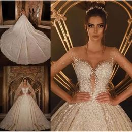 African Luxurious Said Mhamad Ball Gown Wedding Dresses Beaded Lace D Appliques Crystal Plus Size Bridal Gowns Custom Made