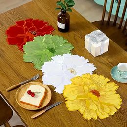 Table Mats Embroidery Placemat Flower Shape Placemats Cup Mug Tea Pan Dining Place Mat Kitchen Decoration Supplies