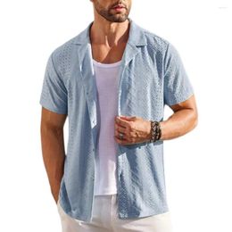 Men's Casual Shirts Hole Embroidery Top Style Button-down Shirt Stylish Hollow Out Summer With Turn-down Collar Short For A