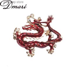 Pins Brooches Dmari Women Brooch Chinese Vintage Dragon Badge Enamel Pin Luxury Jewellery Accessories For Women Clothing New Year Gifts Y240329