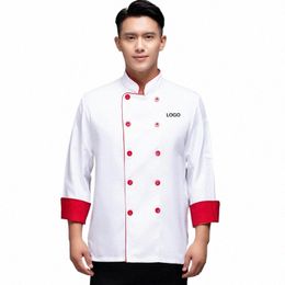 chef Jacket Men Lg Sleeve Shirt Apr Hat Bakery Cook Coat Unisex Kitchen Pastry Clothes Restaurant Waiter Uniform Print Logo T5Es#