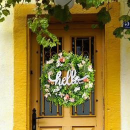 Decorative Flowers Spring Wreath For Front Door Artificial Flower Hanging Greenery Leaves