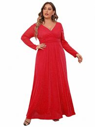 plus Size New Arrival Lg Sleeve V Neck Mesh Evening Party Formal Dres For Women u6QH#