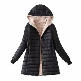 2023 New Autumn and Winter Korean Style Mid-length Hooded Cott Coat for Women Lambswool Warm Cott Coat and Veet Jacket Top k1jp#