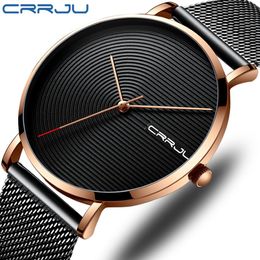 Top Luxury Brand CRRJU NEW Men Watch Fashion Waterproof Stainless Steel Mesh Band Wristwatch Simple Design Clock Relogio257j