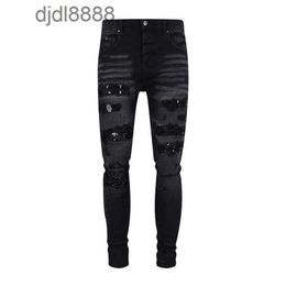 Men's designer pants FOG amira Trendy Brand Black Bull Washed Worn Out Sequin Embroidered Slim Fit Jeans Mens High Street Instagram