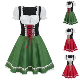 Casual Dresses Ladies German Dirndl Dress Oktoberfest Lace Up Festival Costume Cosplay Halloween Ethnic Retro