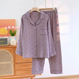 Home Clothing Cotton Purple Color Pyjamas Women Clothes With Cherry Printed Long Pyjama Set For Spring Summer And Autumn Women's Pajamas