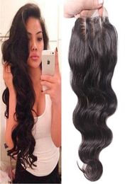 Large In Stock Middle Three Part 4x4 Front Lace Closure Bleached Knots Body Wave Wavy Natural Colour Lace Closure With Baby Ha6307804