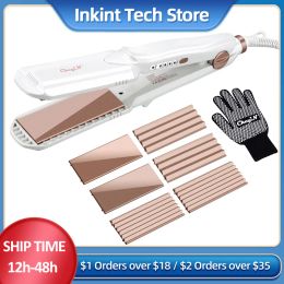 Irons CkeyiN Professional Hair Straightener Hair Straighten Flat Iron Corn Hair Curler Ceramic Crimping Iron Crimper Styling Tools