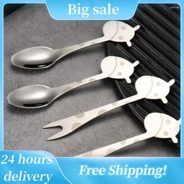 Forks Fruit Fork Giraffe Stainless Steel Spoon Portable Two-tooth Childrens Cartoon Tableware Children Flatware Scoop