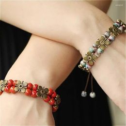 Strand Bohemian Style Woven Bracelet With Adjustable Size Metal Ceramic Beaded Fashion Jewellery For Girl Gift