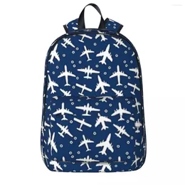 Backpack Blue And White Aeroplanes Silhouette Pattern Backpacks Boys Girls Bookbag Students School Bags Laptop Rucksack Shoulder Bag