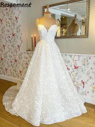 Gorgeous Spaghetti Straps 3D Appliques Lace A-Line Wedding Dresses Sweetheart Sleeveless Bridal Gowns