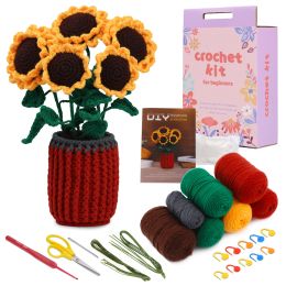 Knitting DIY Crochet Kit Beginners Sunflower Crochet Starter Kit Adults and Kids Crocheting Knitting Kit with StepbyStep Video Tutorial