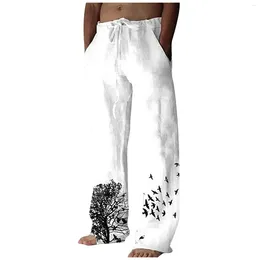 Men's Pants Cotton Linen Large Size Trousers Summer Multi-Pocket Wide Lightweight Streetwear Solid Colour Loose Casual Sweatpants