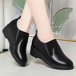 Dress Shoes 4.5cm Comfortable Deep Mouth Soft Leather Flexible Loafers Women 2024 Spring Platform Wedges For Office Mom Work