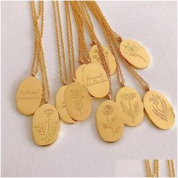 Pendant Necklaces 2023 12 Birth Month Flower Design 18K Gold Plated 316L Stainless Steel Necklace For Birthday Gift Drop Delivery Jewe Dhcaq