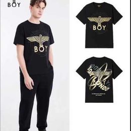 Boy Autumn Couple Gold Stamped Print T-shirt for Casual Fashion and White StylewcdlMXJA