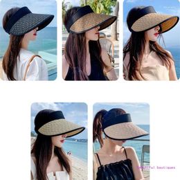 Wide Brim Hats Classy Summer Big For Sun Visor Hat Solid Colour Empty Top Beach Straw Protection Gift DropShip