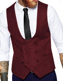 Men's Vests Mens Tweed Suit Vest Double Breasted Formal Dress Waistcoat Herringbone Business Tuxedo Blazer Slim Fit Costume Homme