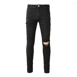 Men's Jeans Sellers Black Distressed Blank High Stretch Holes Slim Fit Ripped Pant Men