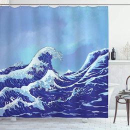 Shower Curtains Kanagawa Curtain Big Tsunami In The Ocean Blue Sky Japanese Nature Sea Waves Art Cloth Fabric Bathroom Decor