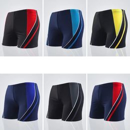 Men Elastic Swimming Trunk Swimwear Striped Beach Swim Sport Short Briefs Surfing Summer Swimsuit Boxer Shorts Bathing Suit 240325