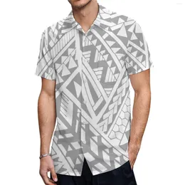 Men's Casual Shirts S Summer Mens Short Sleeve Shirt Custom Polynesian White Button Plus Size Hawaiian Men