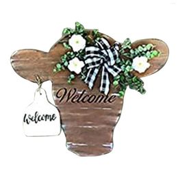 Decorative Figurines Cow Head Welcome Sign Acrylic Animal Door Hanger Hanging For Front Porch Wall Decor - Brown