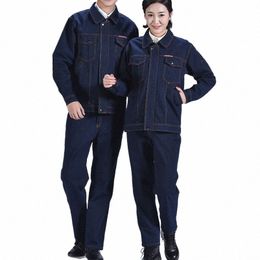 worker Clothes Set Male/female Denim Uniform Factory Workshop Lg-sleeve Coveralls Welding Suit Free Ship Wear-resistant Cott b0Cv#