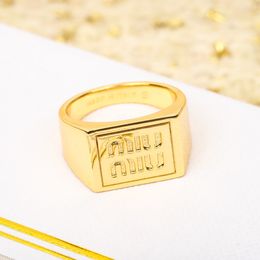 miumu letter square ring MUI fashion internet celebrity ring high-end light new style with box