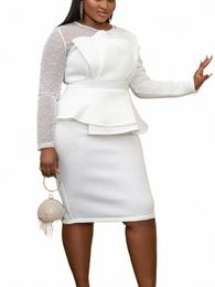 aomei Women White Party Dr Sexy Lg Sleeve O Neck Beading Mesh Patchwork Peplum Elegant Evening Birthday African Plus Size W7dt#