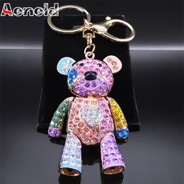 Cute Colourful All Crystal Bear Keychain Alloy Rhinestone Fashion Bag Accessories Keychain Jewellery Wholesale N9029 240329