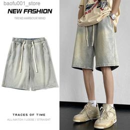 Men's Shorts Summer New Korean Style Mens Denim Shorts Loose Straight Wide-leg Elastic Waist Baggy Short Jeans Male Brand Clothes Q240329