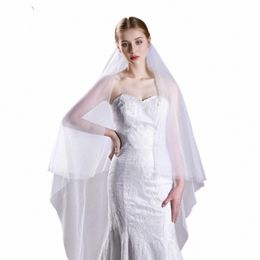 topqueen 2 Tiers Bridal Veil with Blusher Soft Wedding Veil Cut Edge Cover Frt and Back Two Tier Minimalist Wedding Veil V131 61x2#