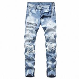 plus Size Men Distred Jeans Men Casual Cott Slim Fit Blue Lg Pants Butt Fly Ripped Jeans Zipper Ankle Men Denim Jeans c4lH#