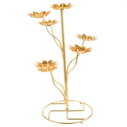 Candle Holders Lotus Shaped Holder Metal Tealight Butter Lamp Oil Stand