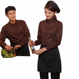 wholesale Cafeteria Work Shirt and Apr Set Hotel Waiter Lg Adjusted Sleeve Uniform Beer Bar Waitr Clothing Free Ship D7nJ#