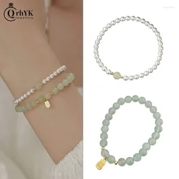 Charm Bracelets Fashion Elegant Pearl Vintage Chinese Style Imitation Jade Beaded Bracelet For Women Jewellery Accessories Party Gift