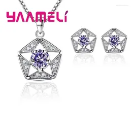 Necklace Earrings Set Luxury Geometric Ornament Women Fashion Pendant 925 Sterling Silver Cubic Zirconia