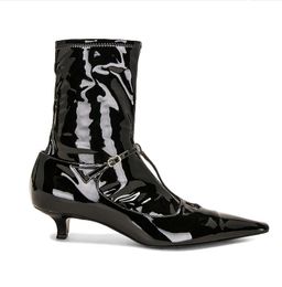 Moda Cyd Boots scarpe firmate The Row Stivali da donna pelle di vitello di lusso Pelle verniciata primavera Forza elastica Scarpe di alta qualità Tacco gattino e stivaletti Taglia 35-40